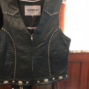 Leather studded zip up vest worn once